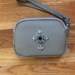 Gothic Cross Victorian Steampunk Small Light Brown Leather Clutch Bag Wallet